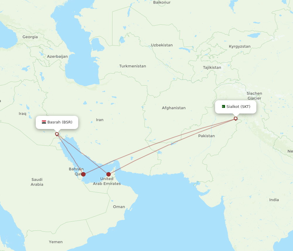 BSR-SKT flight routes