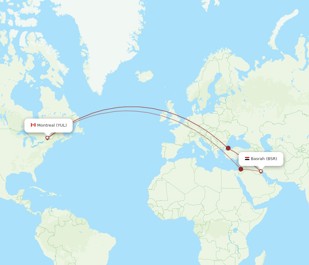 BSR-YUL flight routes