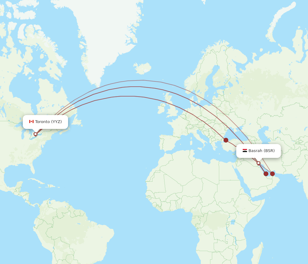 Toronto - Basra route map and flight paths
