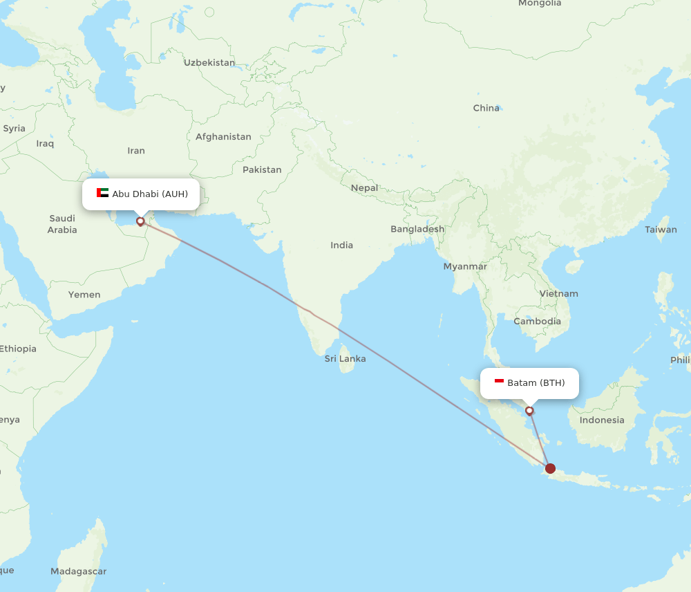 Abu Dhabi - Batam route map and flight paths