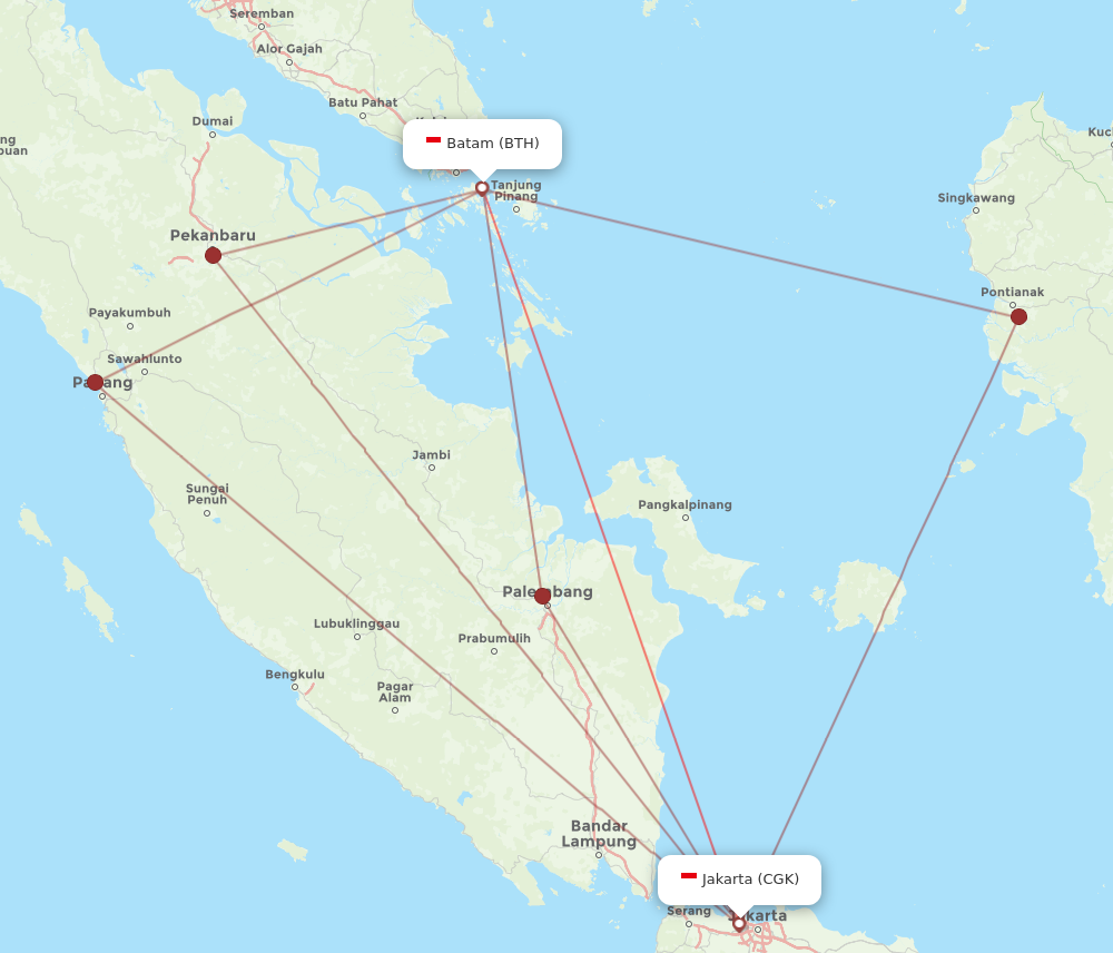 BTH to CGK flights and routes map