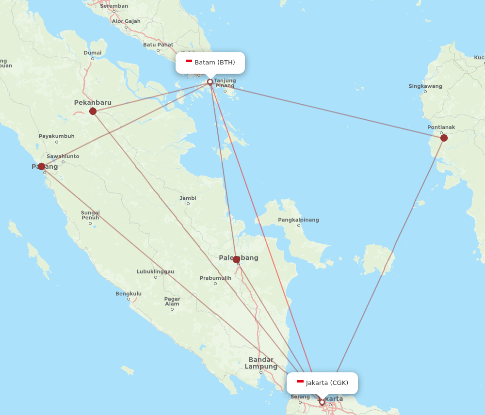 BTH to CGK flights and routes map