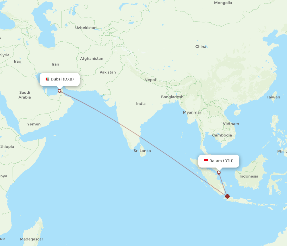 Dubai - Batam route map and flight paths