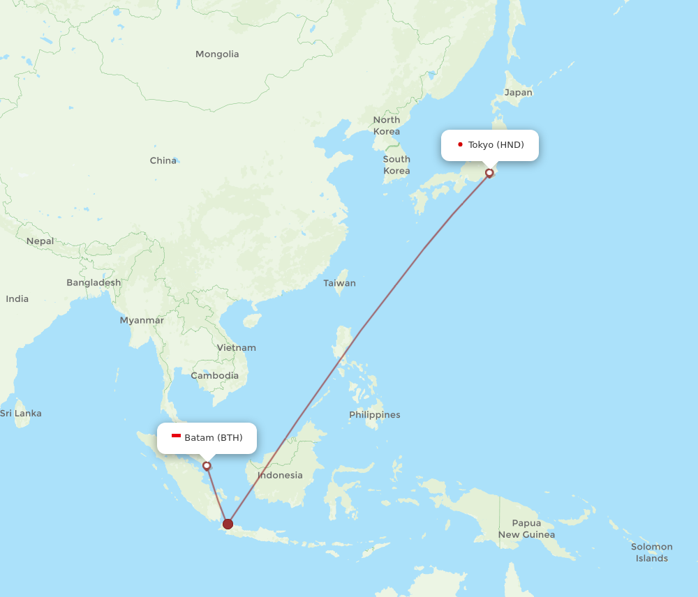 BTH to HND flights and routes map