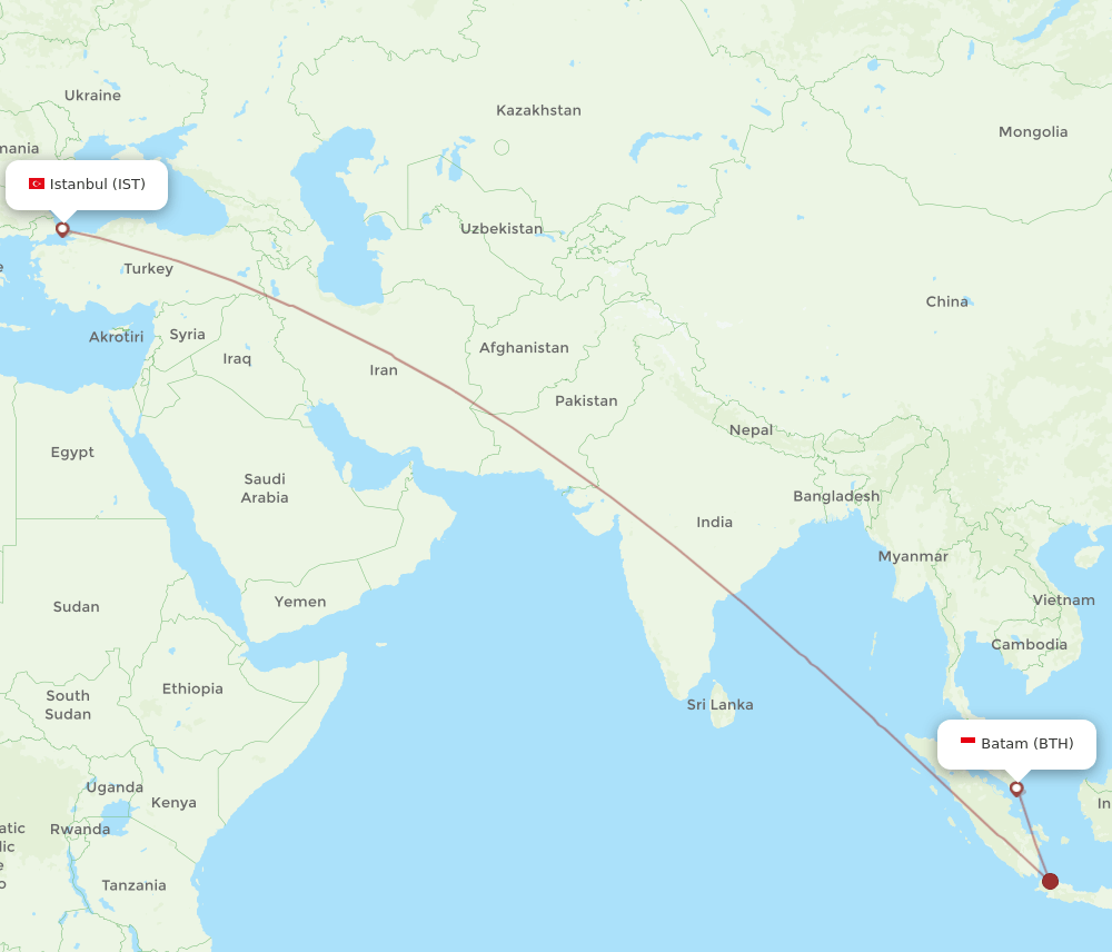 Istanbul - Batam route map and flight paths
