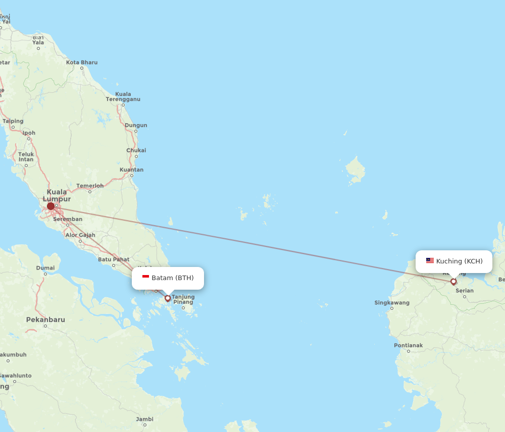 KCH to BTH flights and routes map
