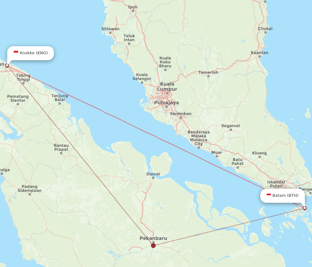 BTH to KNO flights and routes map