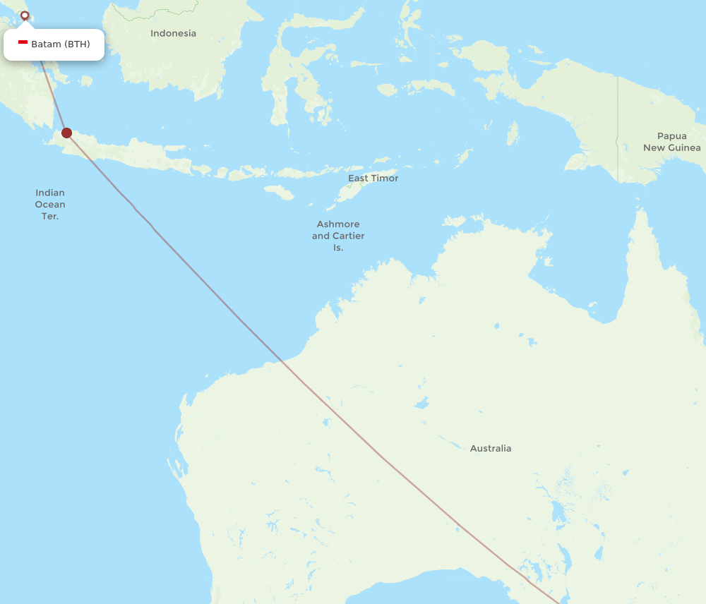 Melbourne - Batam route map and flight paths
