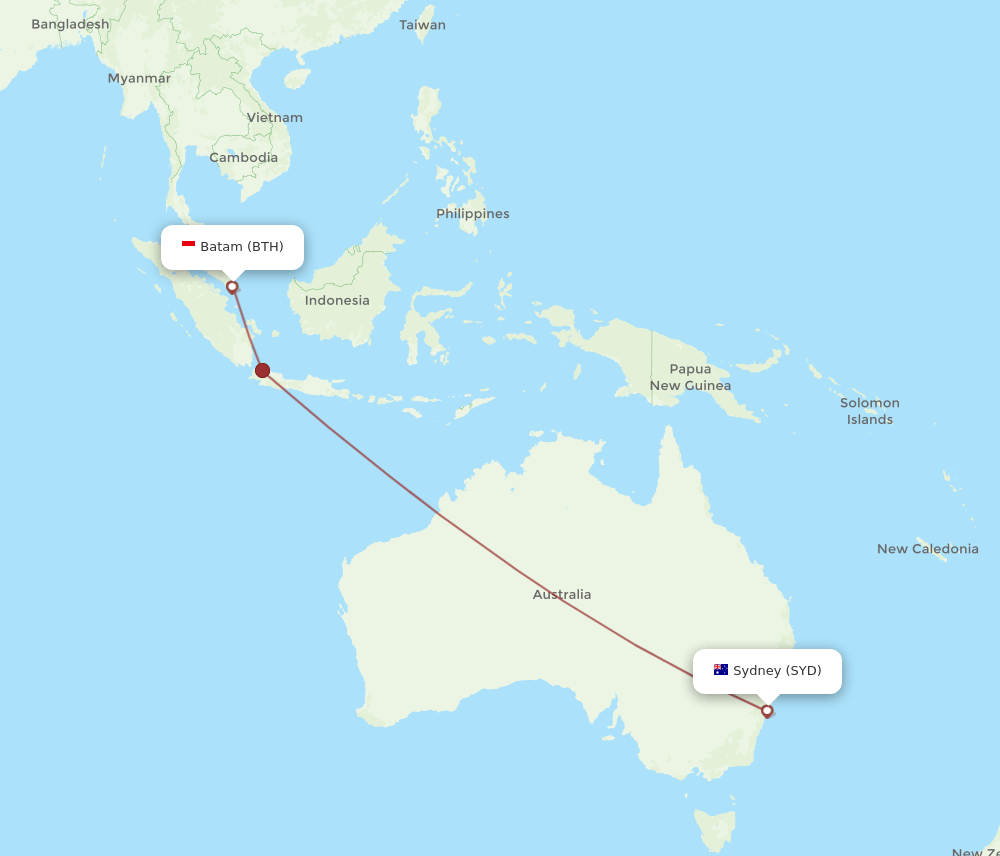 Sydney - Batam route map and flight paths