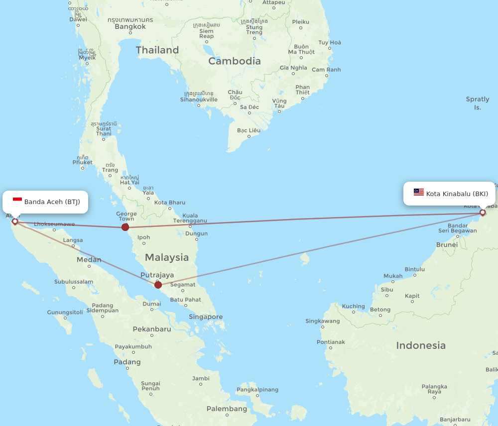BTJ-BKI flight routes