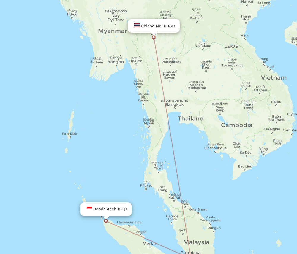 BTJ to CNX flights and routes map