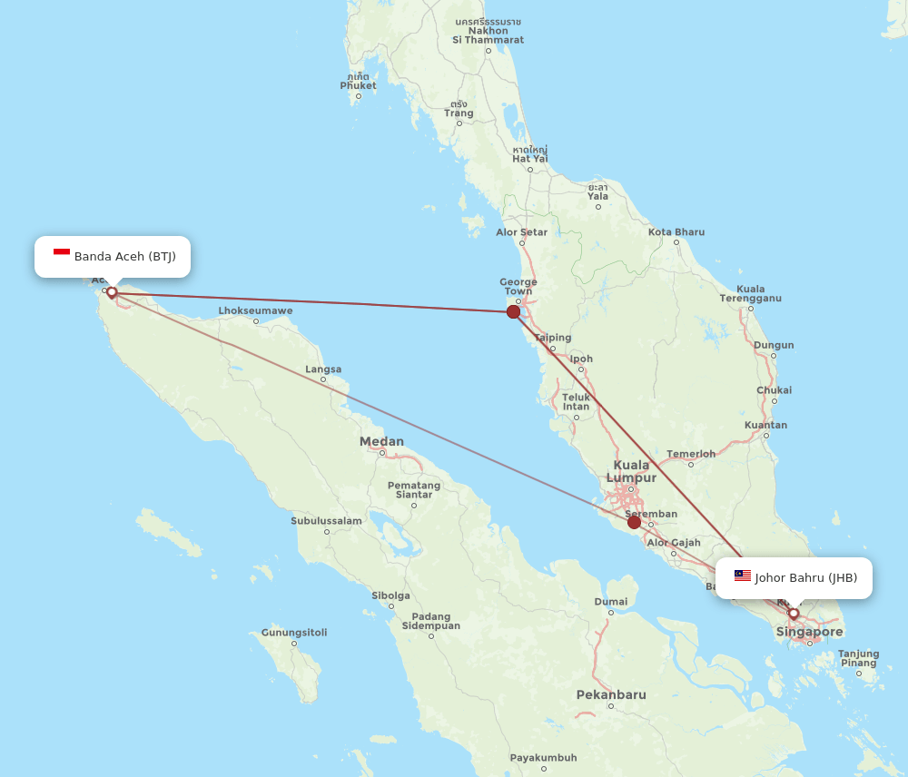 BTJ-JHB flight routes