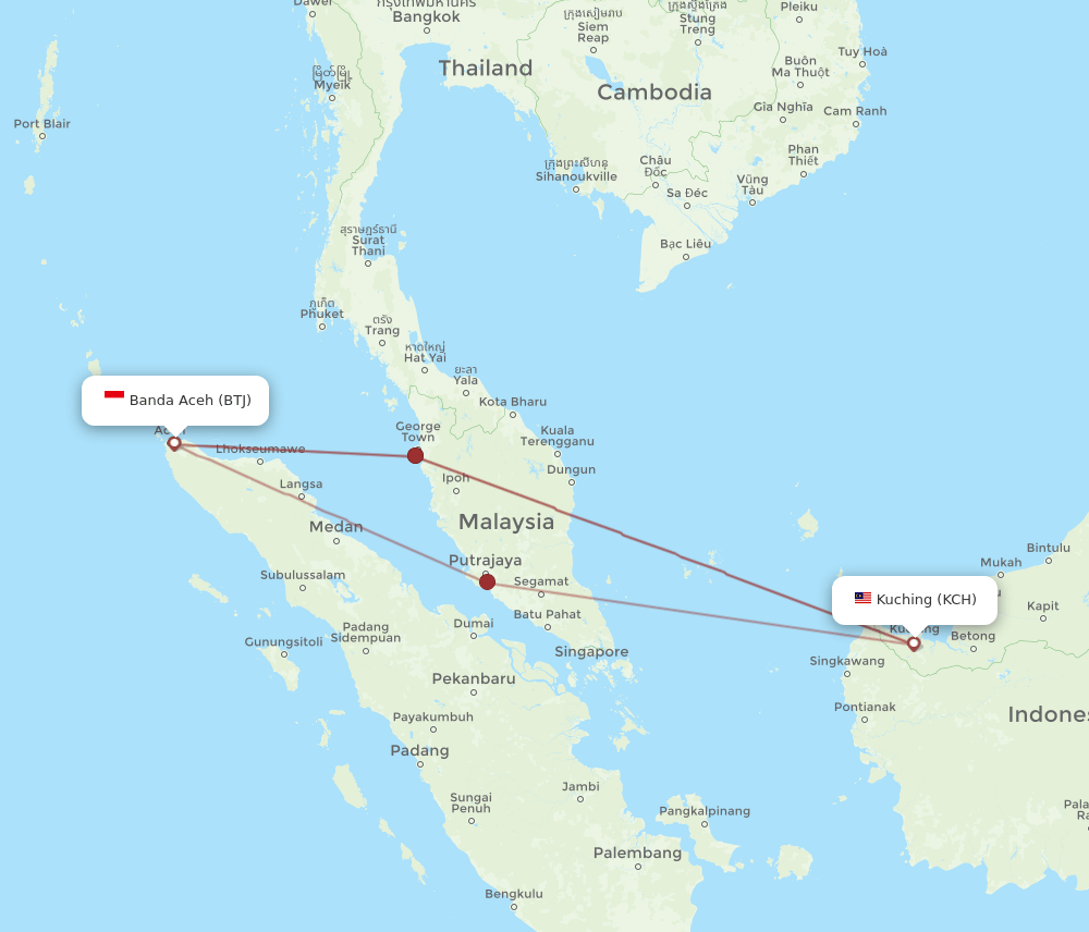 BTJ-KCH flight routes