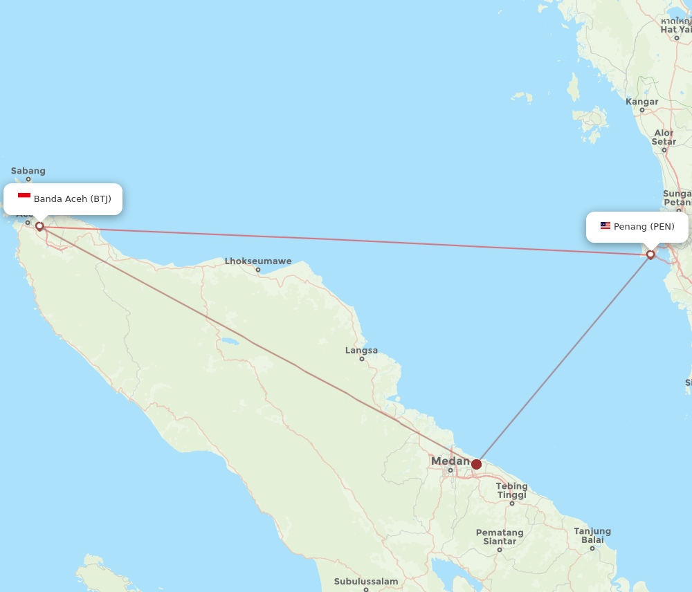 Banda Aceh - Penang route map and flight paths