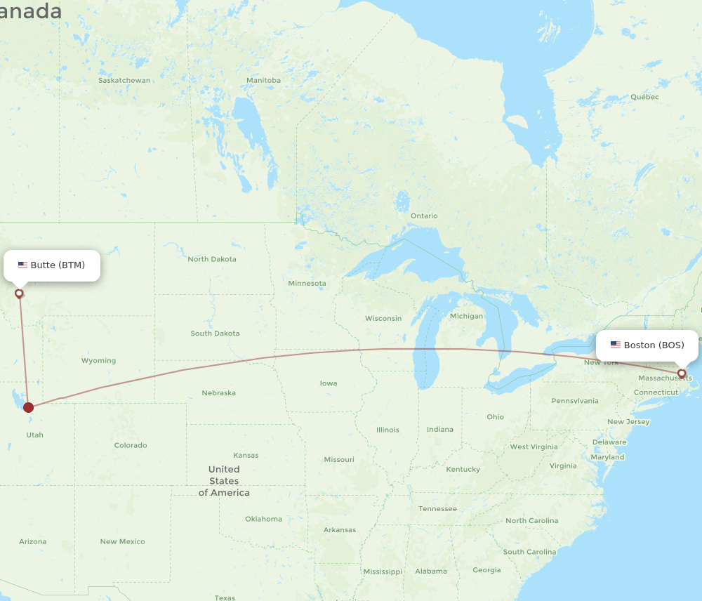 Boston - Butte route map and flight paths