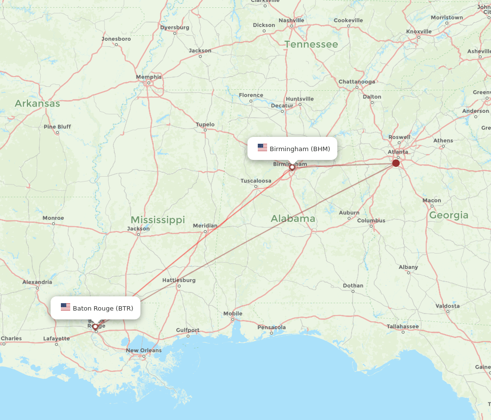 BTR to BHM flights and routes map