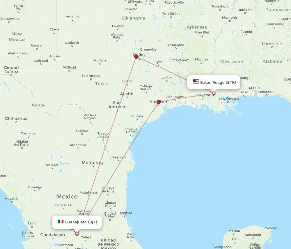 BTR-BJX flight routes