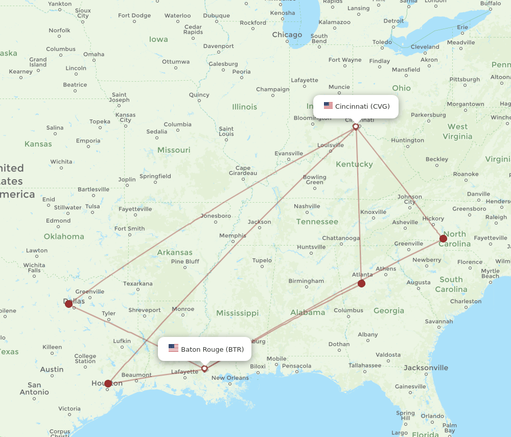 BTR-CVG flight routes