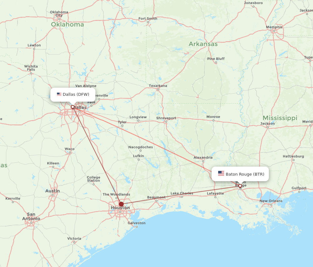 BTR-DFW flight routes