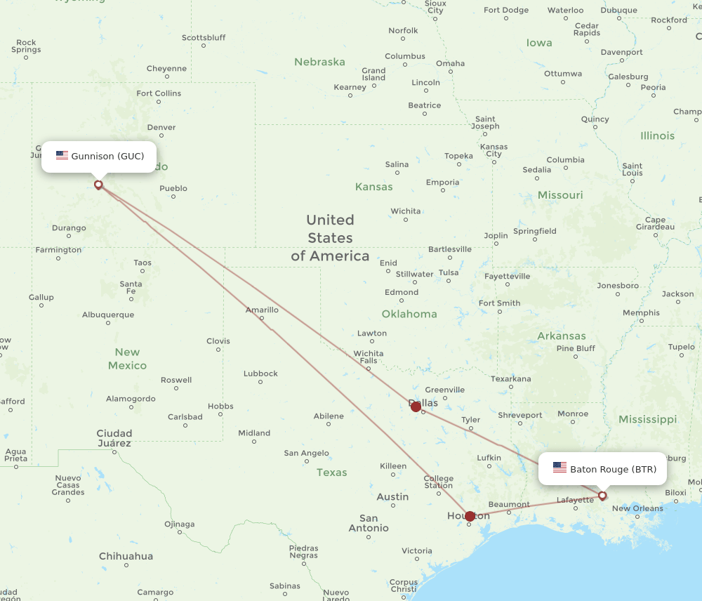 BTR-GUC flight routes