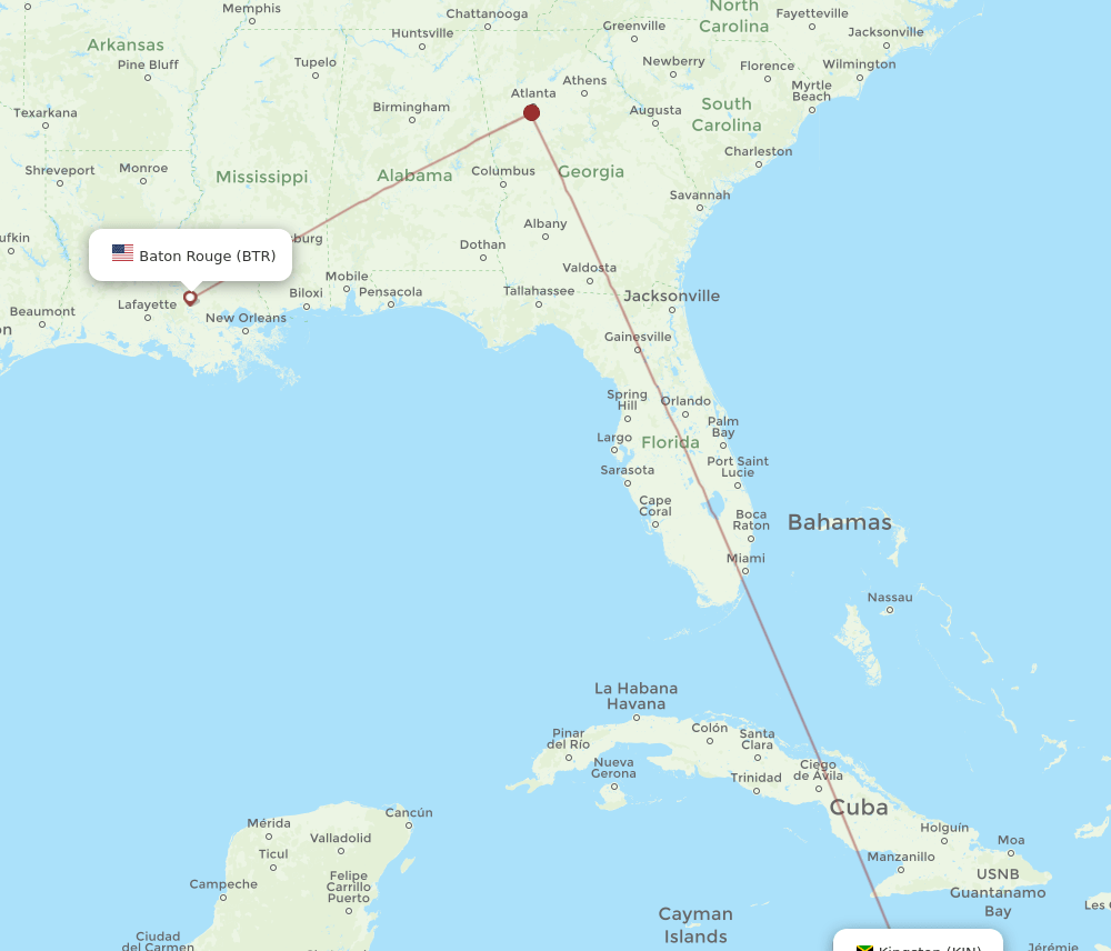 BTR to KIN flights and routes map