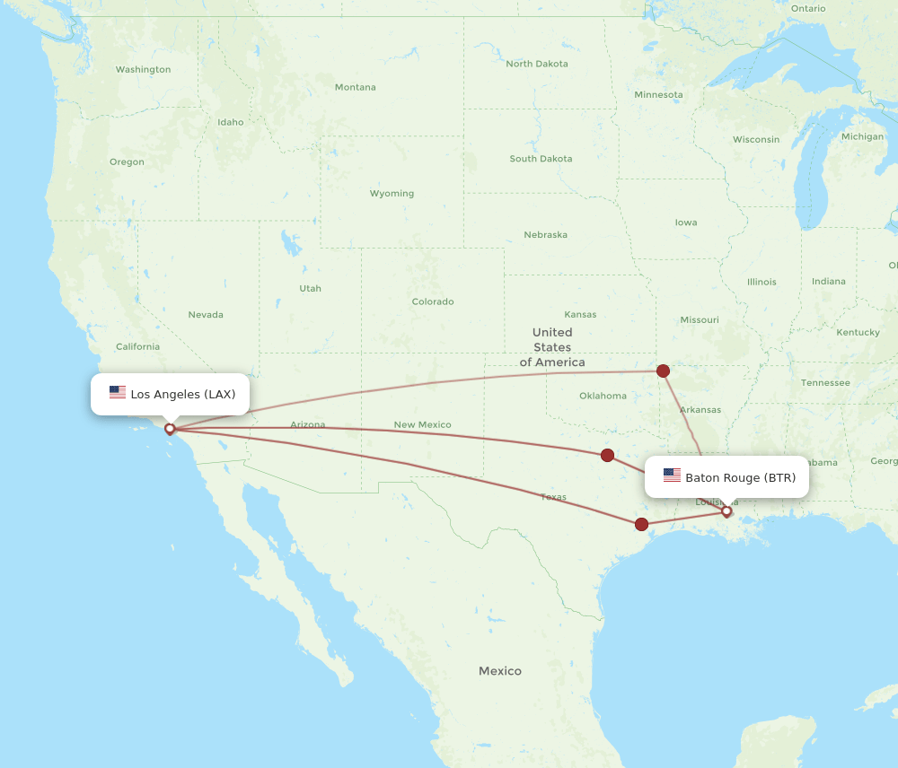 BTR-LAX flight routes