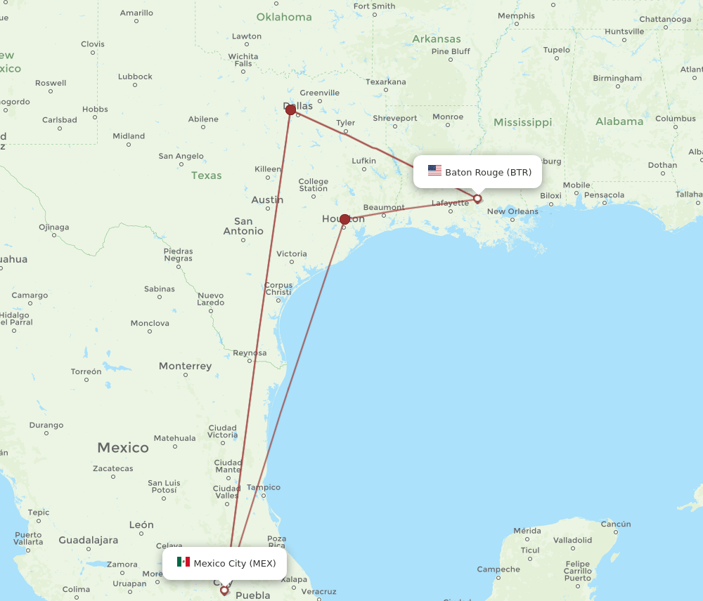 BTR-MEX flight routes