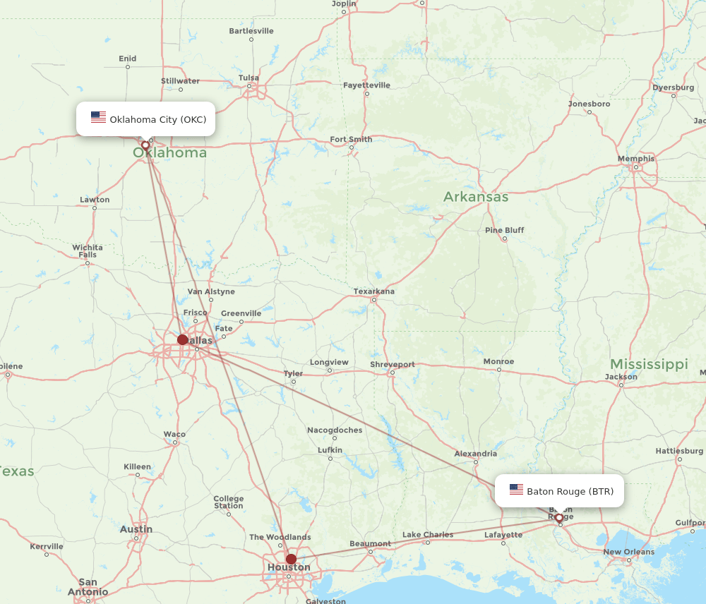 BTR-OKC flight routes