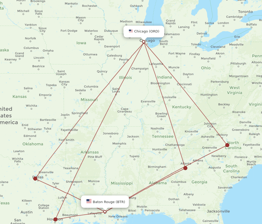 BTR-ORD flight routes