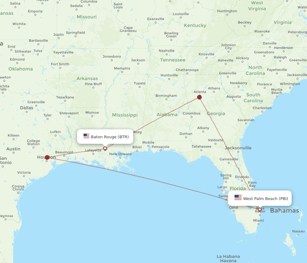 BTR-PBI flight routes