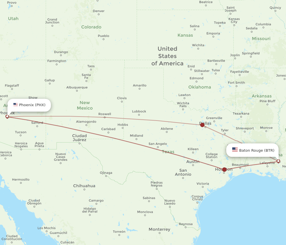 BTR-PHX flight routes