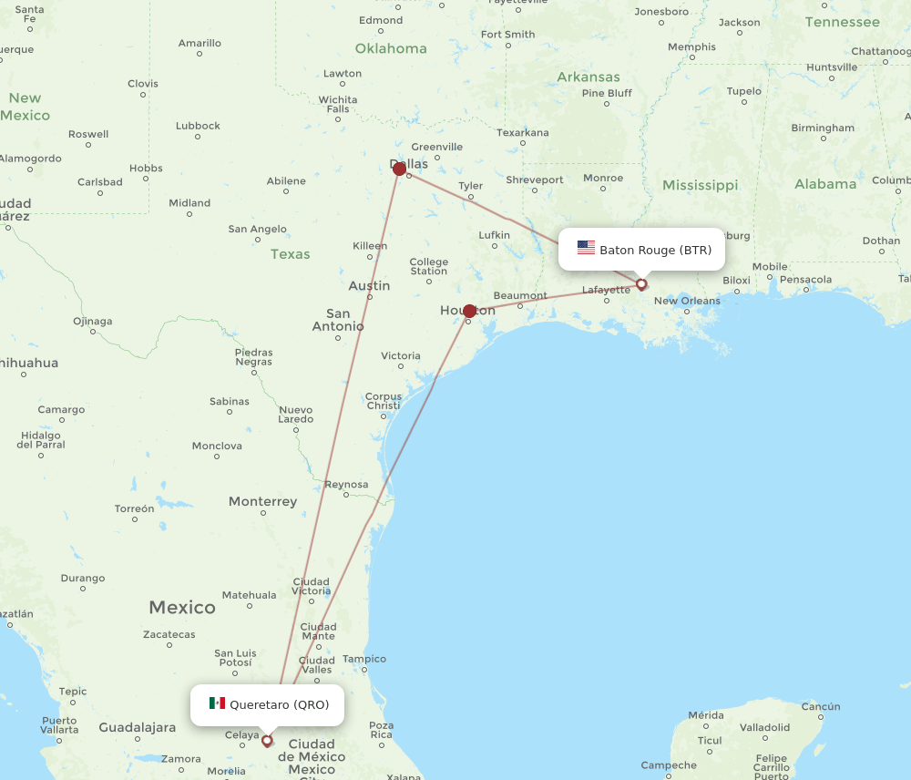 BTR-QRO flight routes