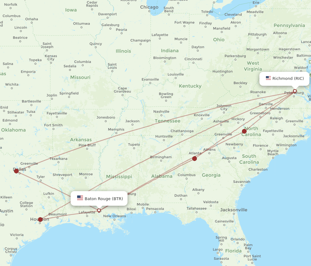 BTR-RIC flight routes