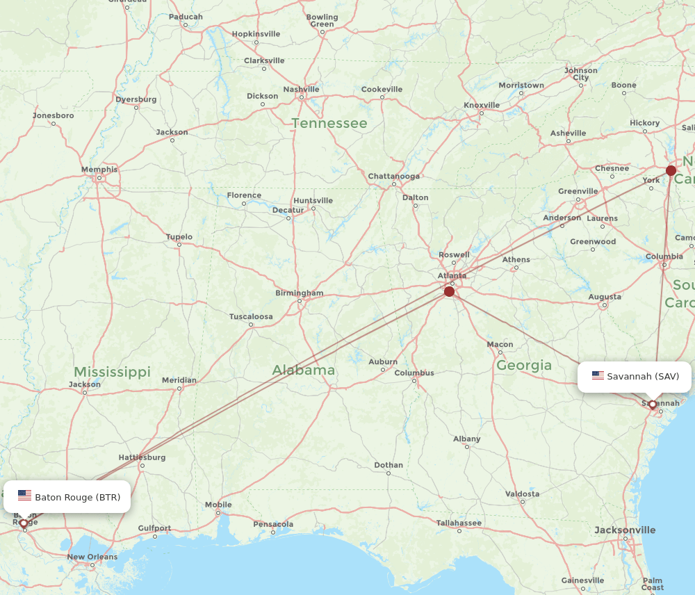 BTR-SAV flight routes