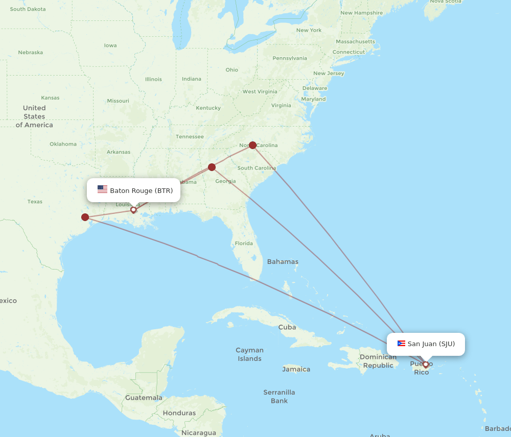 BTR-SJU flight routes