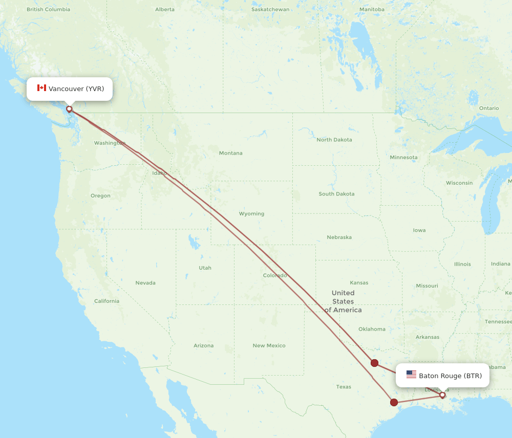 BTR-YVR flight routes