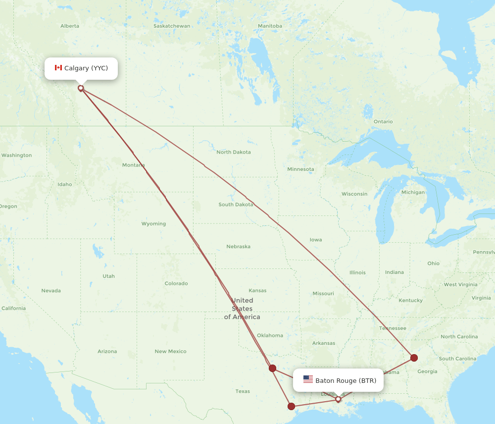 BTR-YYC flight routes