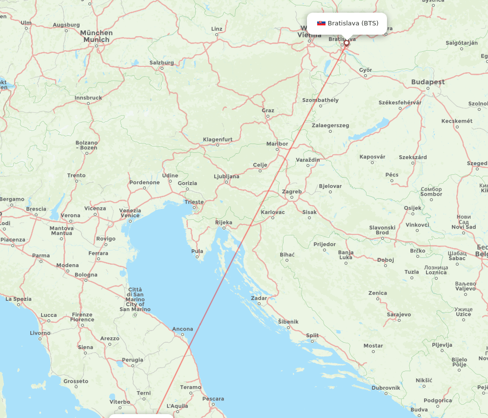 Bratislava - Rome route map and flight paths