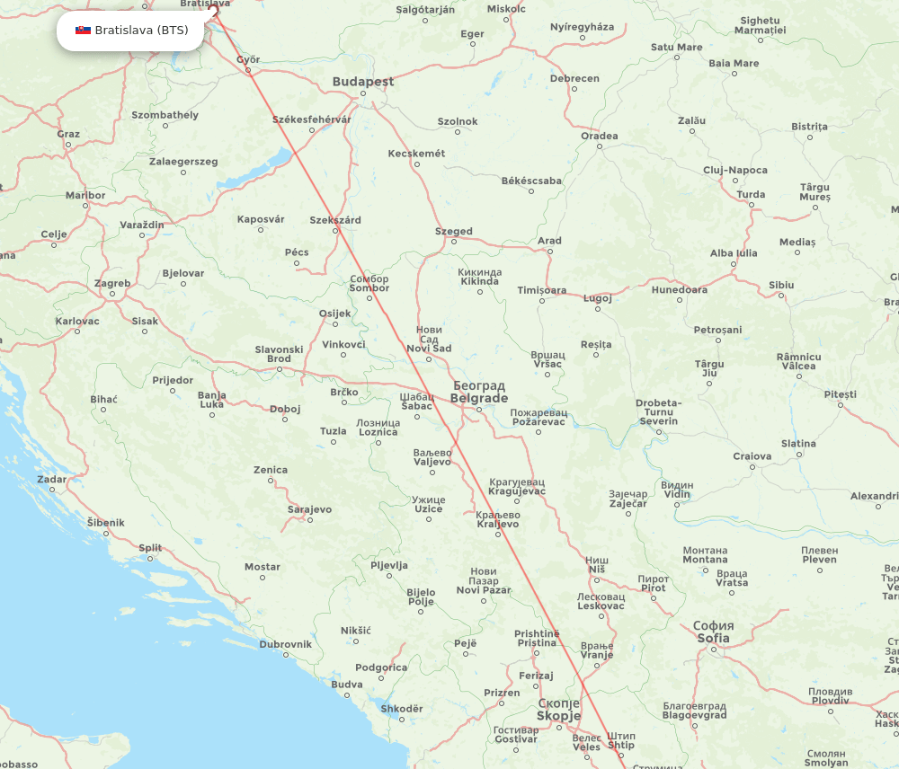Bratislava - Thessaloniki route map and flight paths