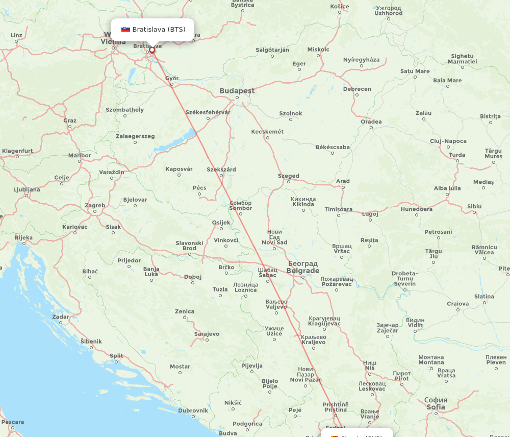 Bratislava - Skopje route map and flight paths