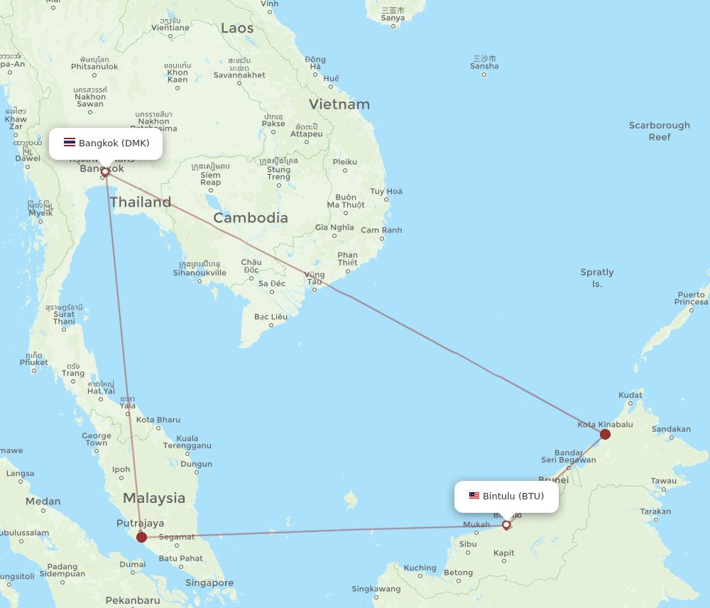 BTU to DMK flights and routes map