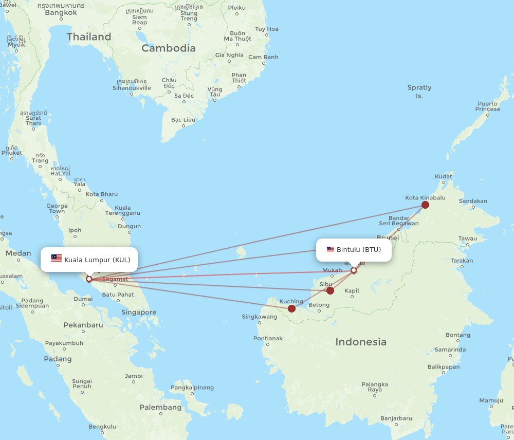 BTU-KUL flight routes