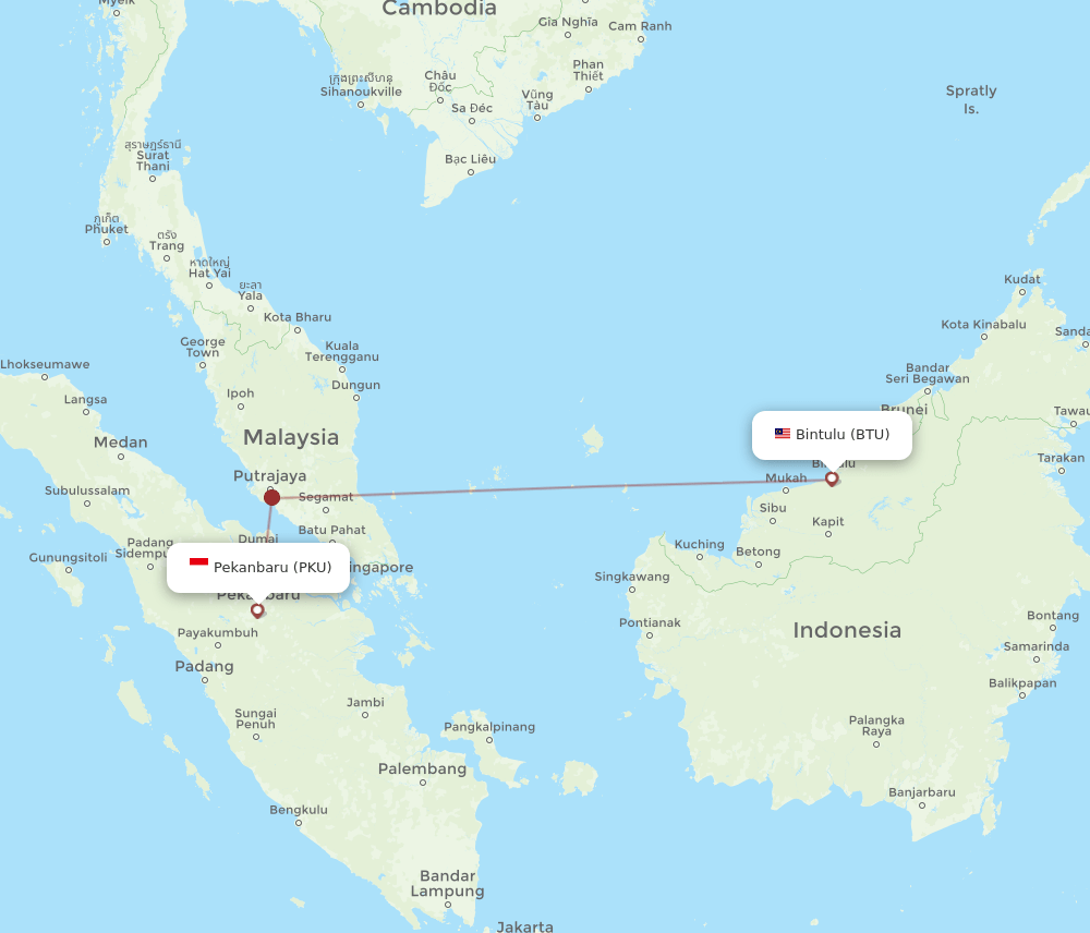 BTU to PKU flights and routes map