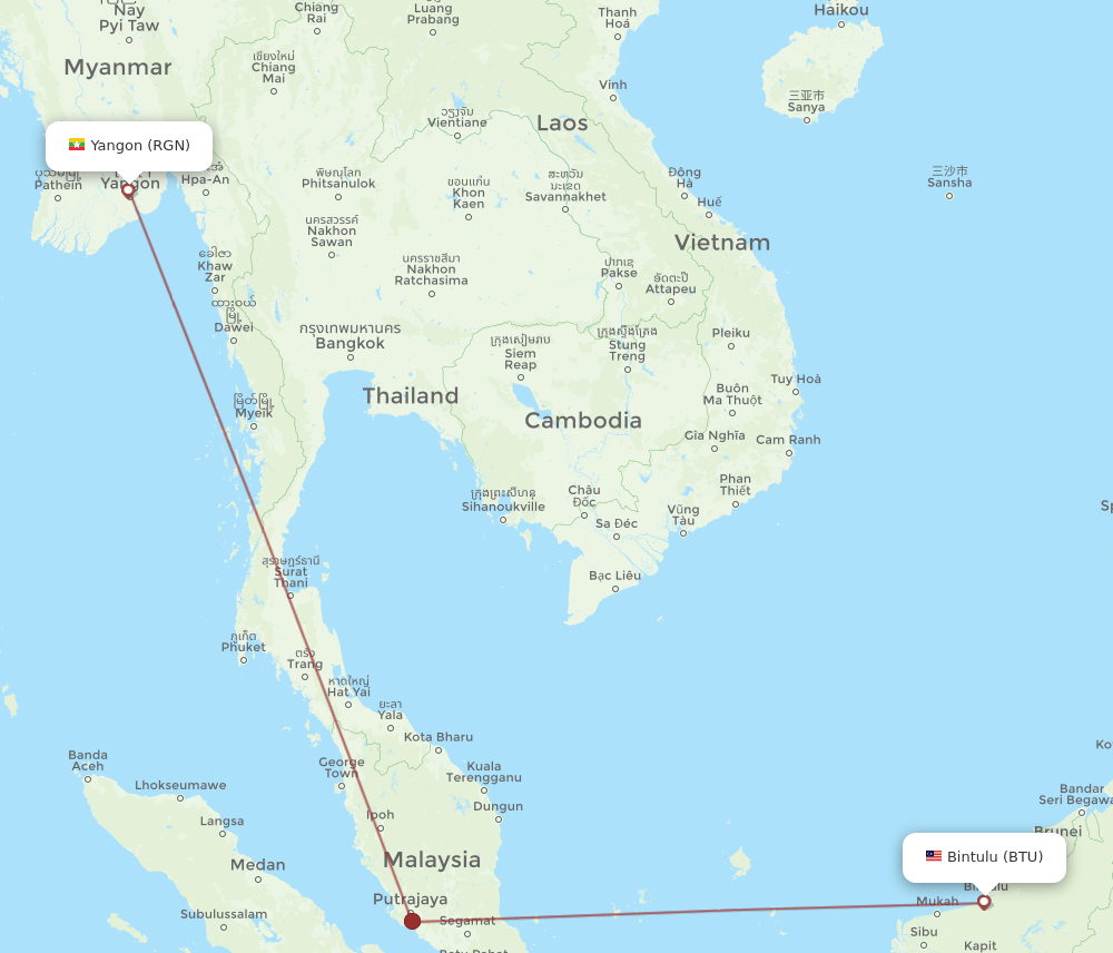 BTU-RGN flight routes