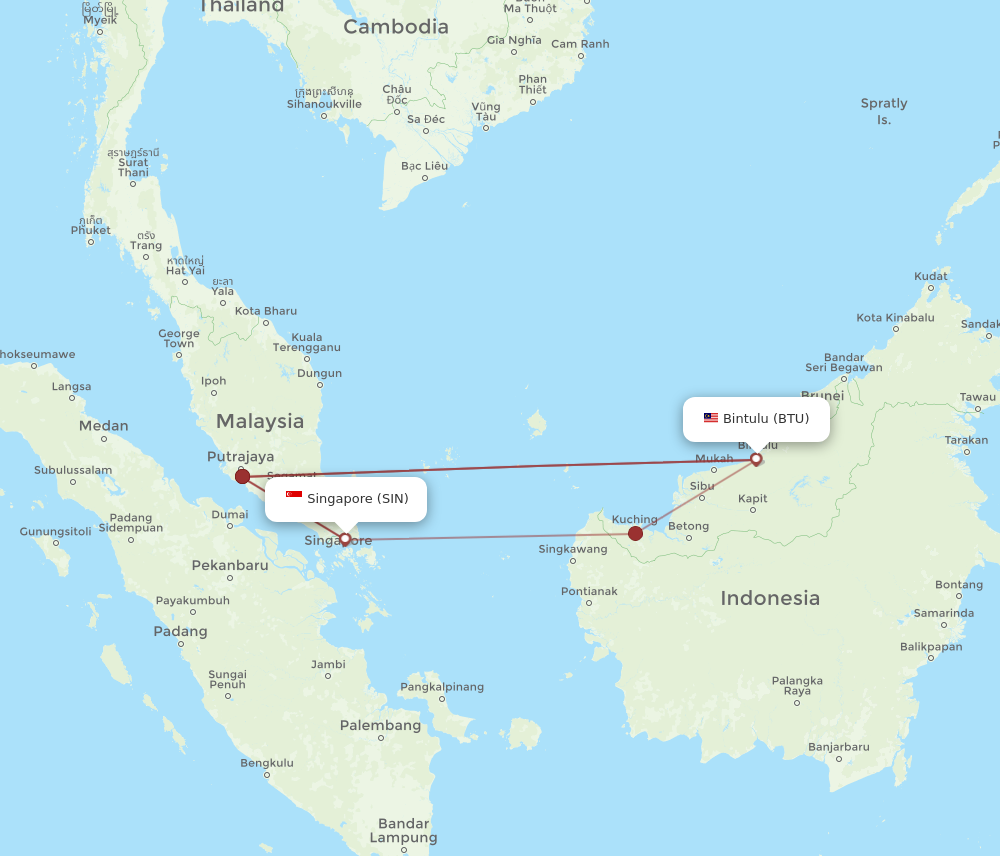 BTU to SIN flights and routes map