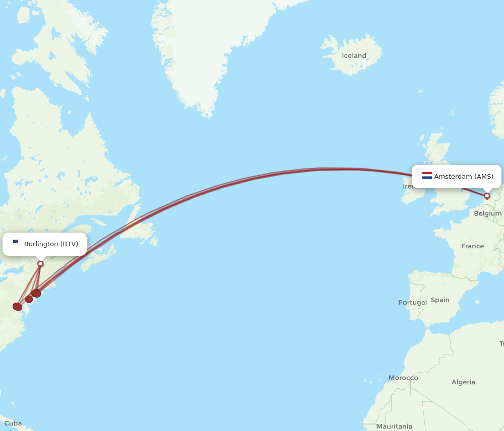 BTV-AMS flight routes