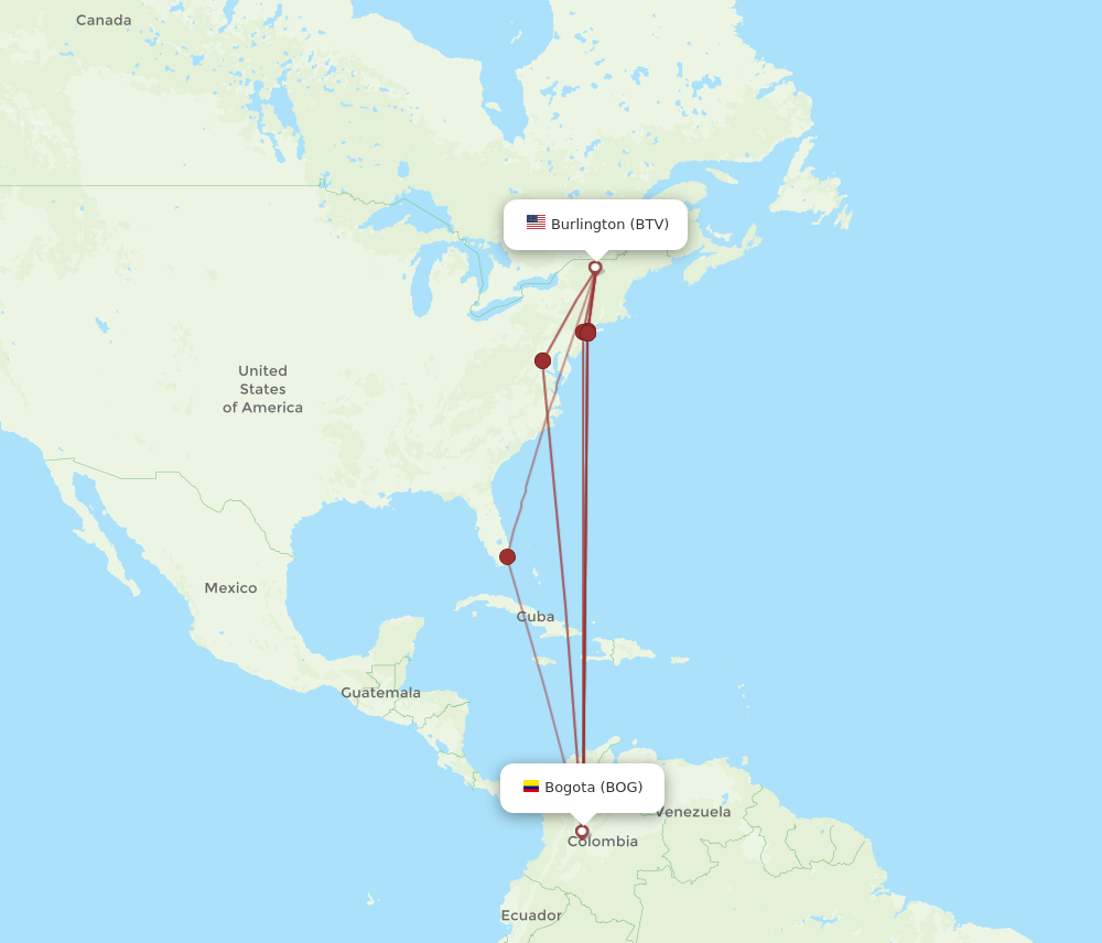 BTV-BOG flight routes