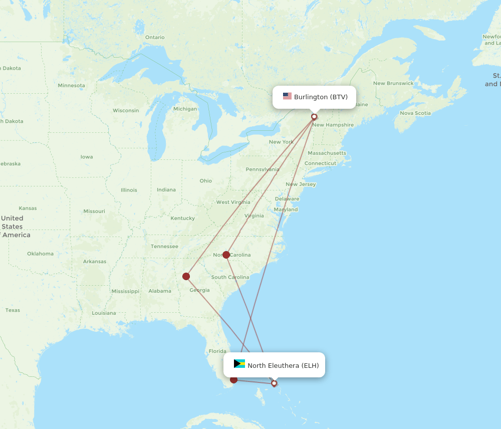 BTV to ELH flights and routes map