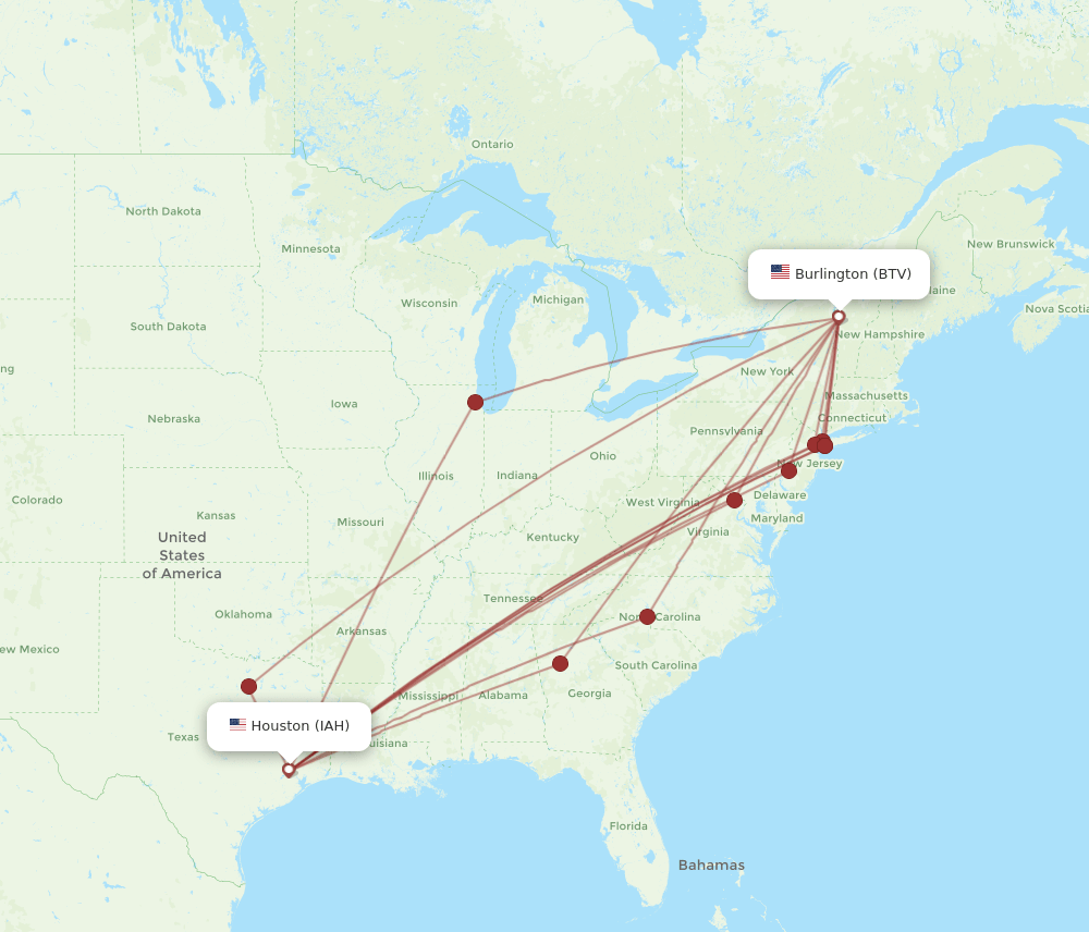BTV-IAH flight routes