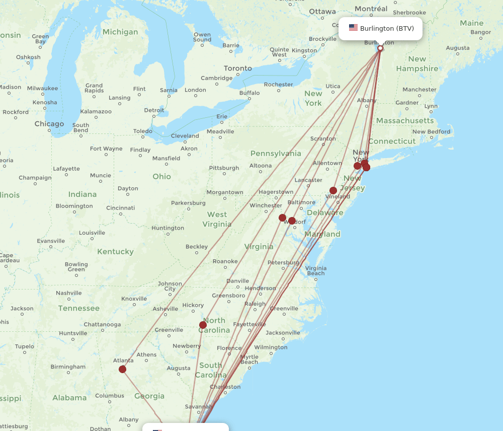 BTV-JAX flight routes